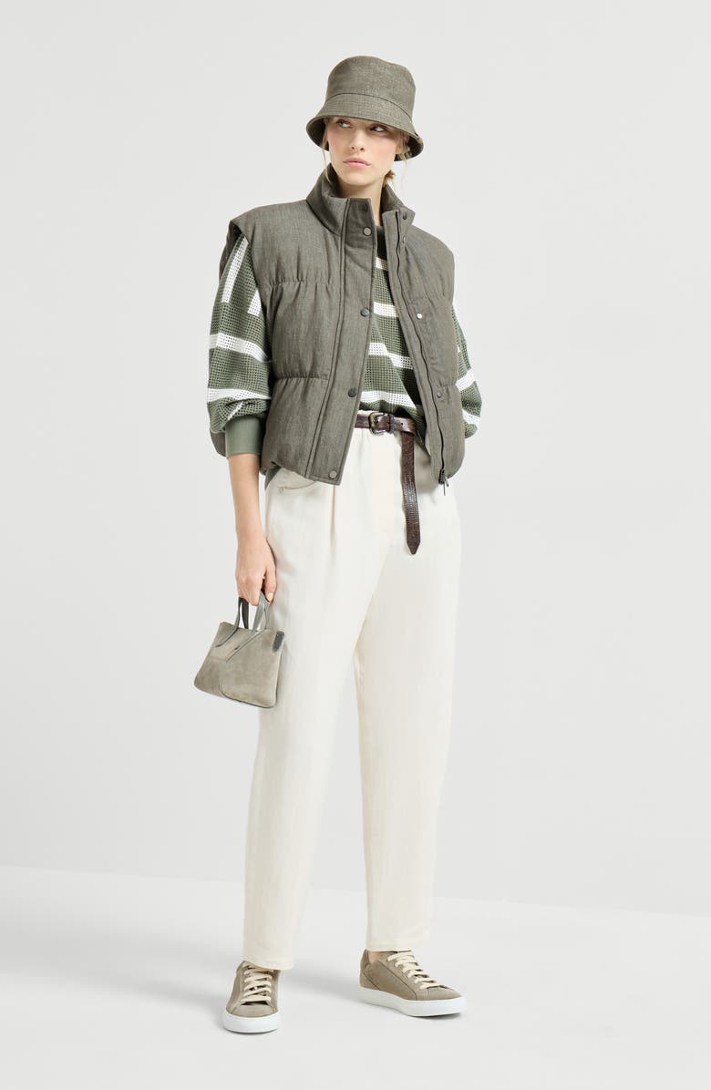 Brunello Cucinelli Fluid twill baggy trousers, Alternate, color, Ivory