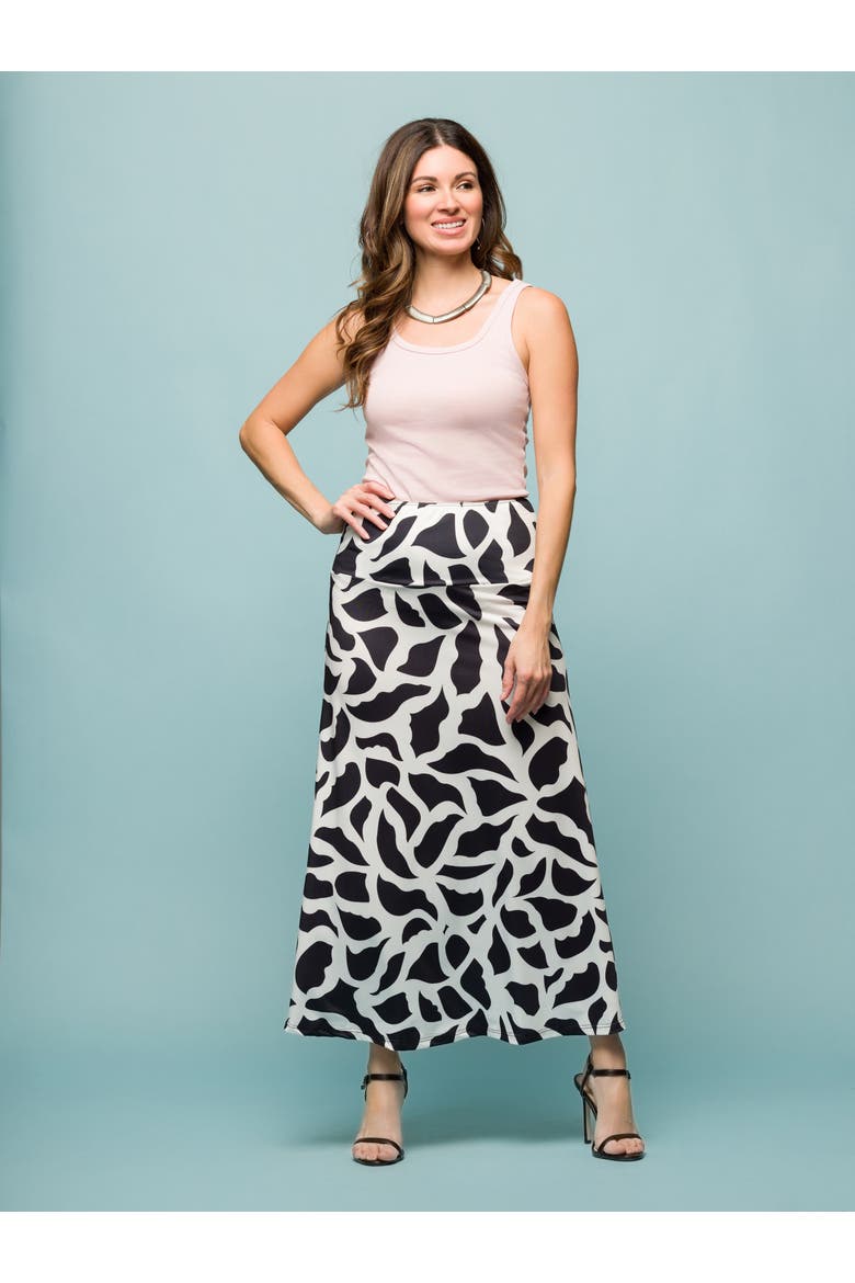 Print Elastic Waist A-LINE Maxi Skirt, Alternate, color, Black Multi