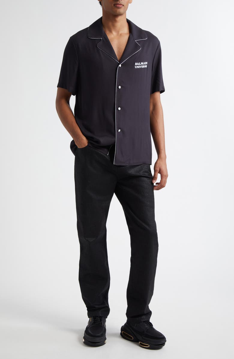 Balmain Coated Regular Fit Jeans, Alternate, color, Black