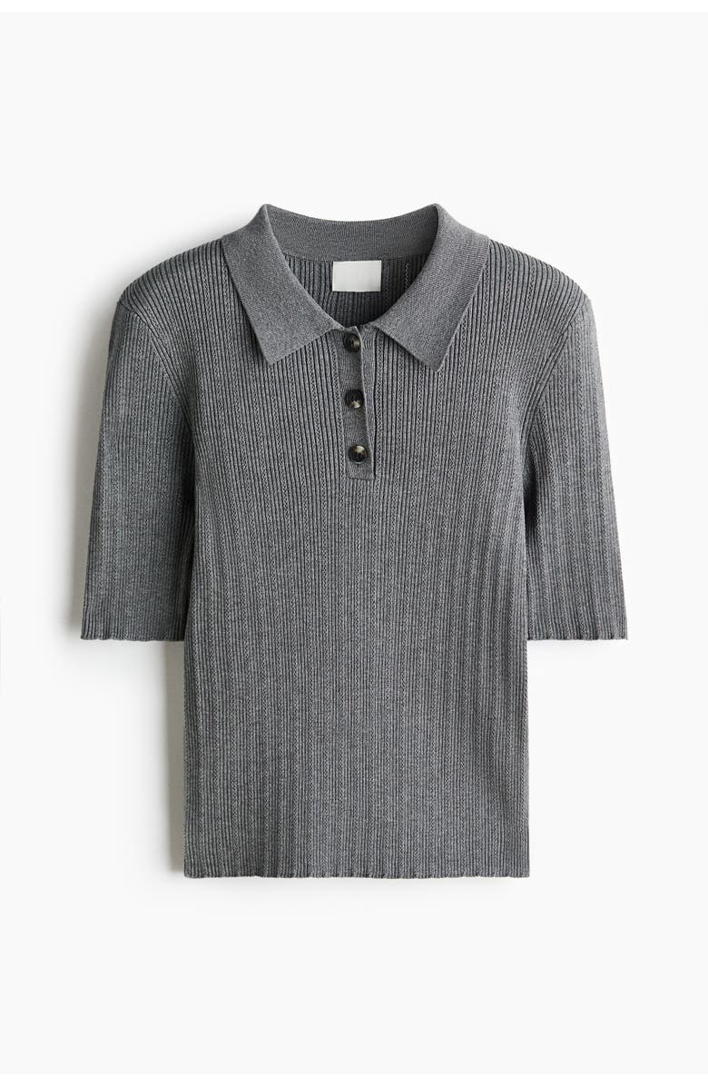 H&M Pointelle-knit Top, Main, color, Gray Melange