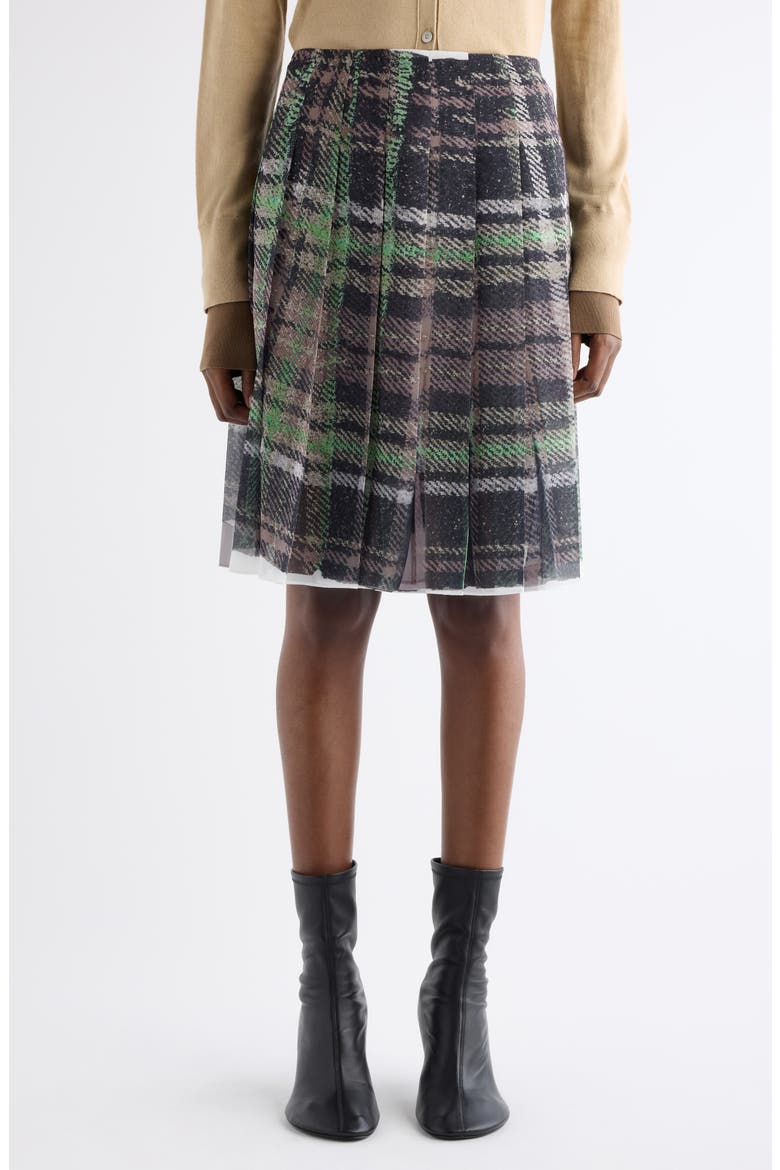 Ilona Plaid Print Pleated Skirt, Main, color, GREEN/ GREY