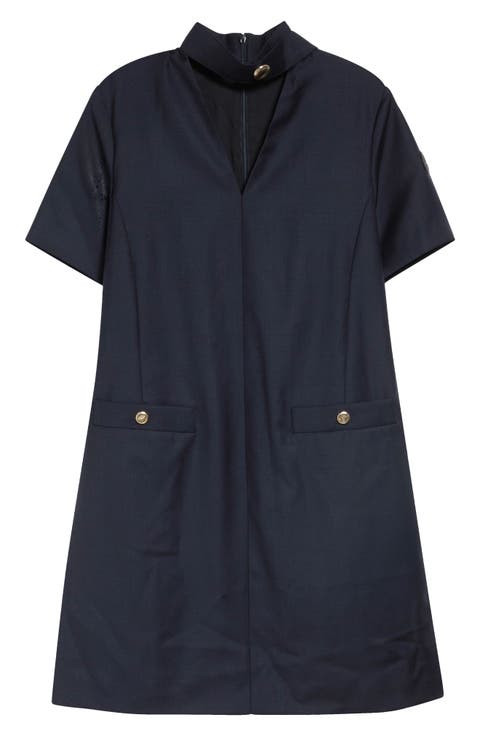 Wool Gabardine Scarf Neck Minidress