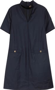 Moncler Wool Gabardine Scarf Neck Minidress