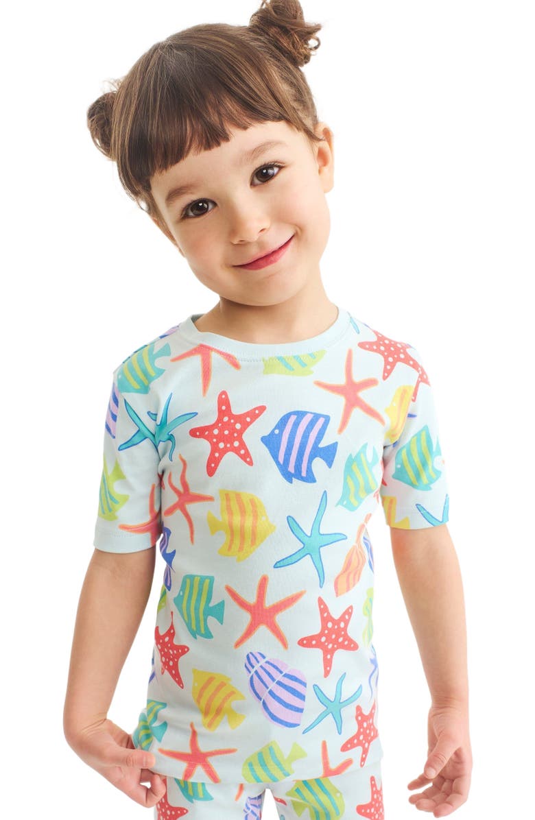 Primary Kids Organic Short Sleeve Pj Top In Seasonal Prints, Alternate, color, Saltwater Under The Sea