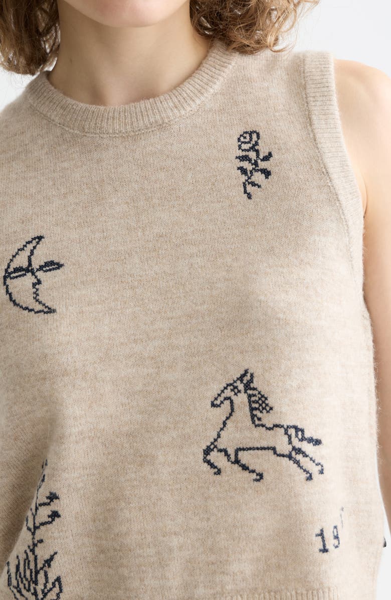 Scotch & Soda Embroidered Sleeveless Sweater, Alternate, color, Oatmeal Melange