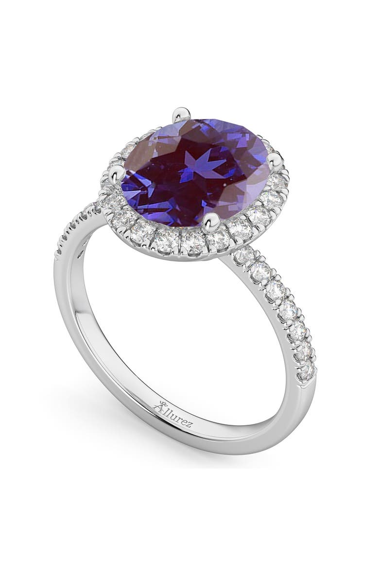 Oval Cut Halo Lab Alexandrite & Diamond Engagement Ring 14K, Alternate, color, 2.91ct/White Gold