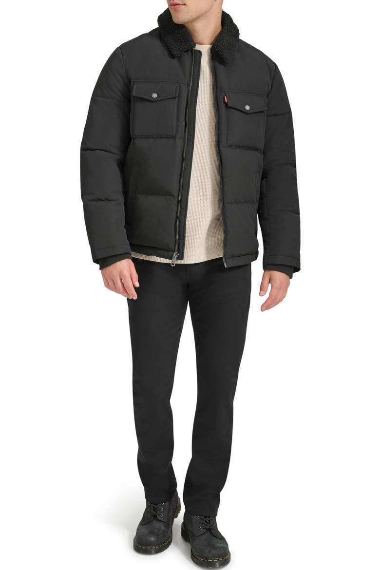 Quilted Jacket with Faux Shearling Collar, Alternate, color, BLACK