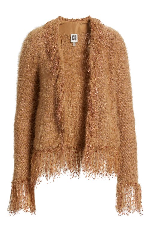 Anne Klein Fring Open Front Cardigan In Brown