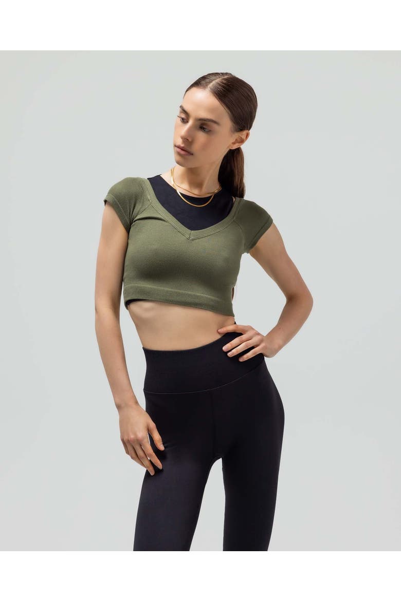 Ribbed Cap Sleeve Crop Top, Alternate, color, OLIVE