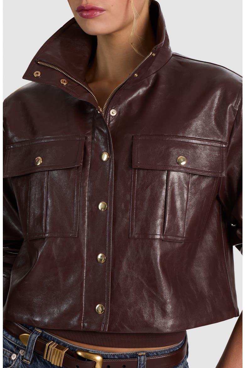 James Funnel Neck Faux Leather Parka, Alternate, color, DARK CHOCOLATE