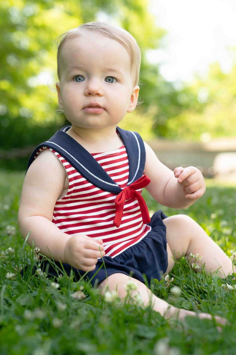 Stripe Knit Romper With Sailor Collar, Alternate, color, Red/Navy