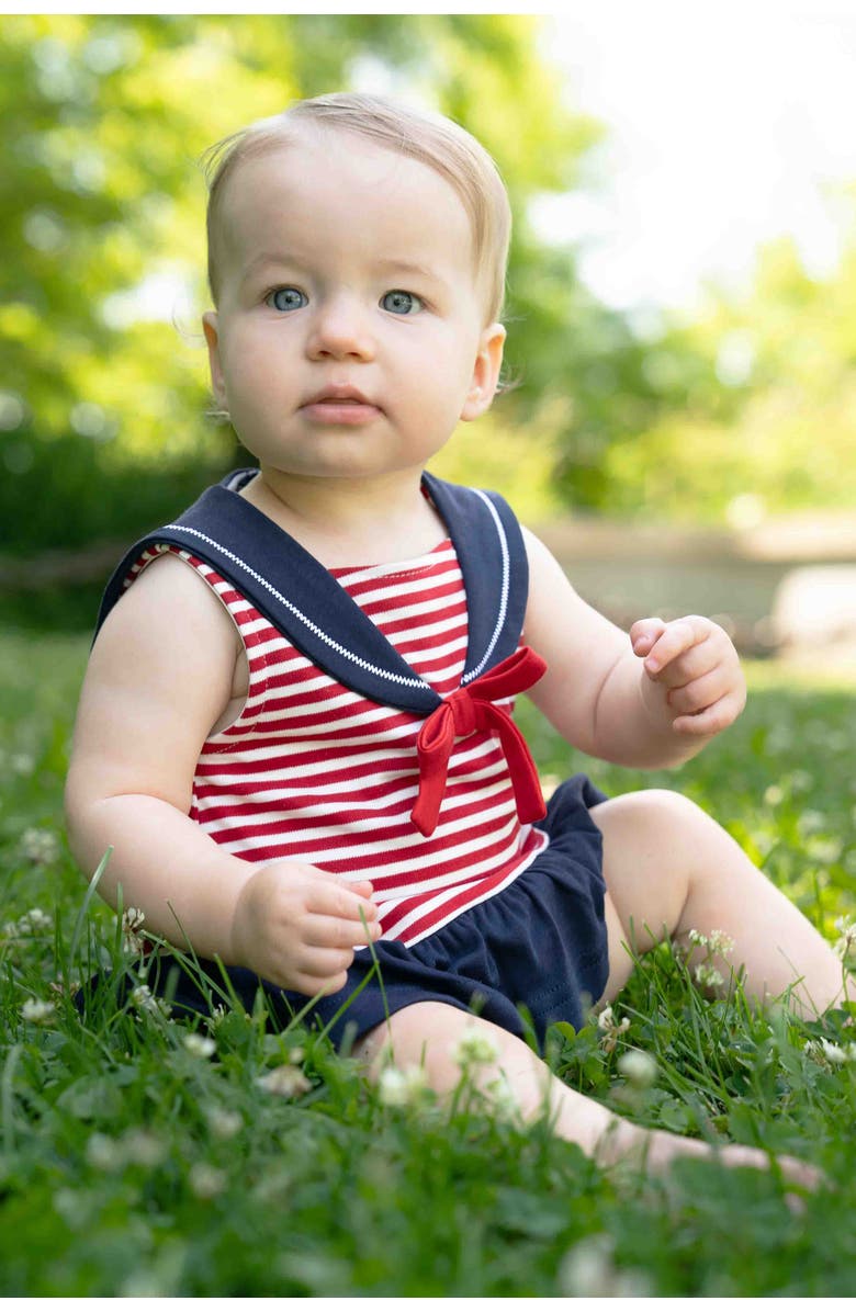 Florence Eiseman Stripe Knit Romper With Sailor Collar, Alternate, color, Red/Navy