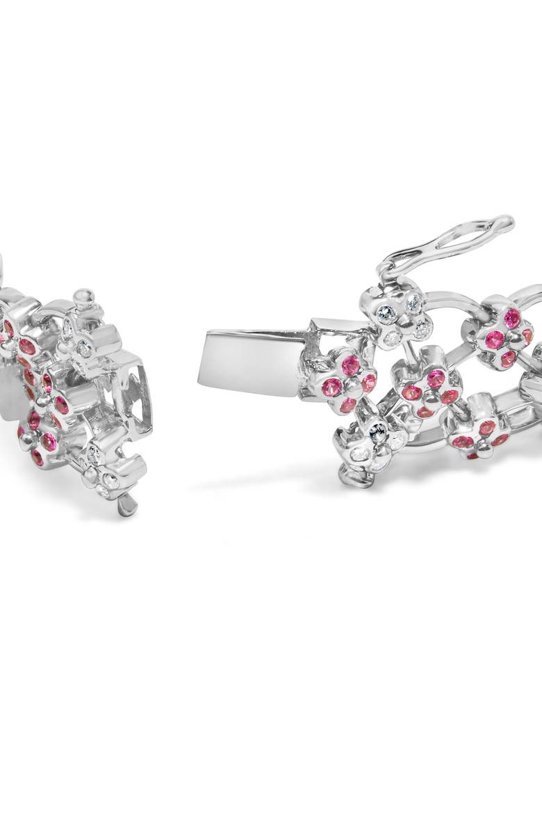 Haus of Brilliance 14K White Gold Pink Sapphire and Diamond Floral Lattice Link Bracelet, Alternate, color, White