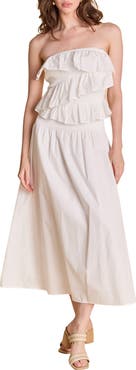 Endless Rose Mixed Media Ruffle Strapless Maxi Dress