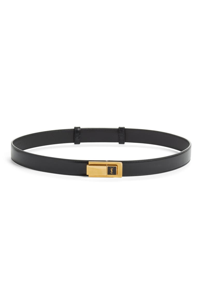 Charniere Logo Buckle Leather Belt, Main, color, NERO/ NERO
