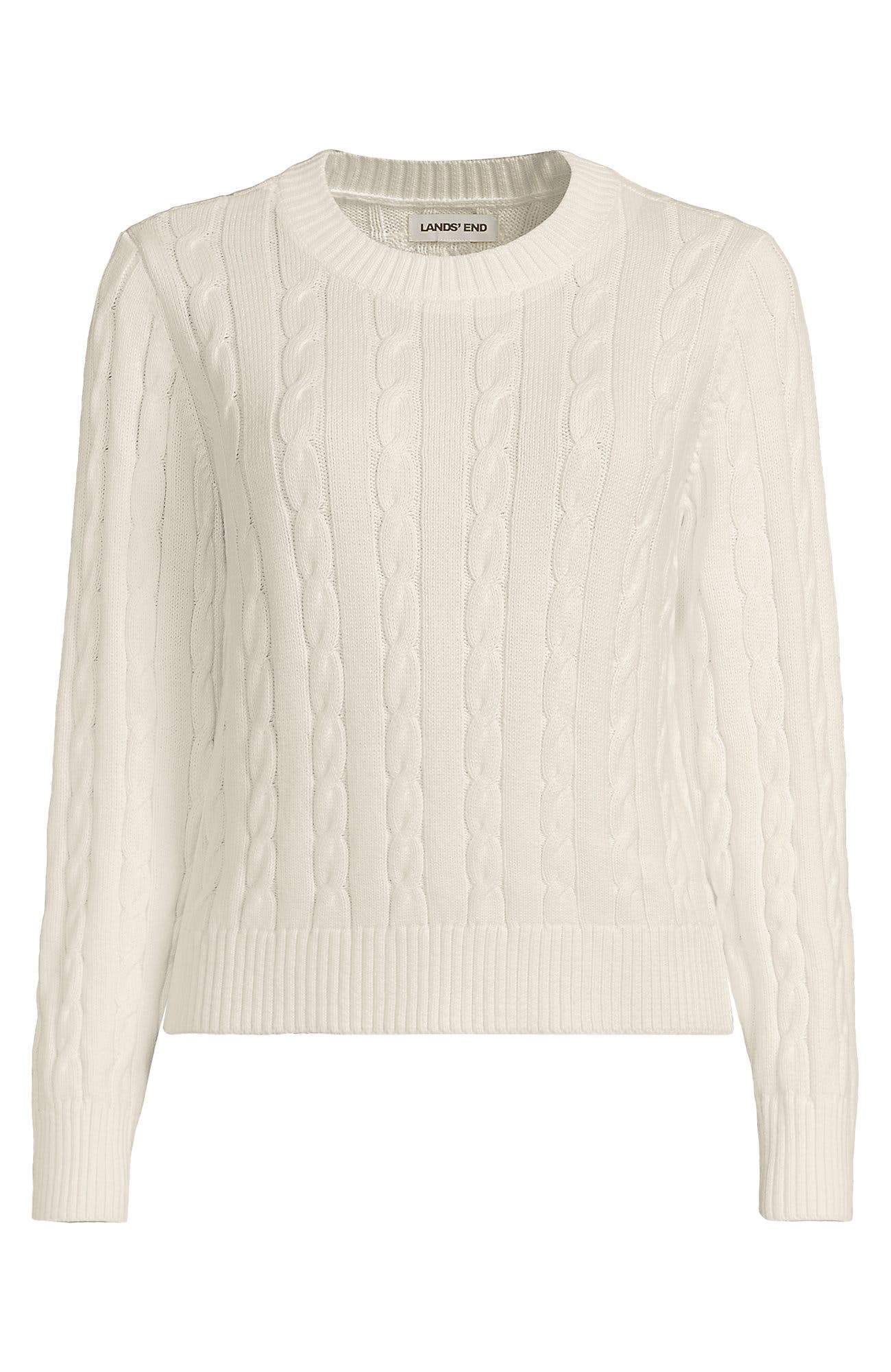 Lands' End Cotton Cable Drifter Crewneck Sweater (Women) | Nordstrom
