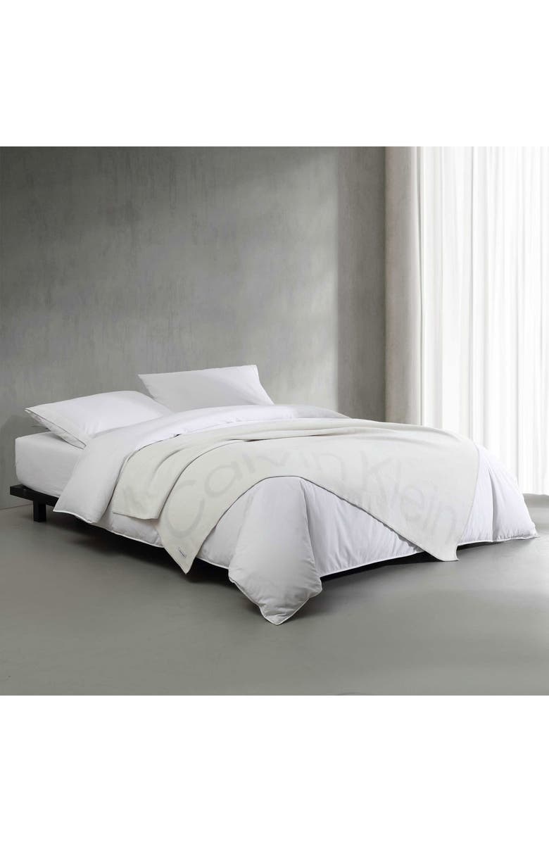 Calvin Klein Logo Double Face Throw Blanket, Alternate, color, Light Grey