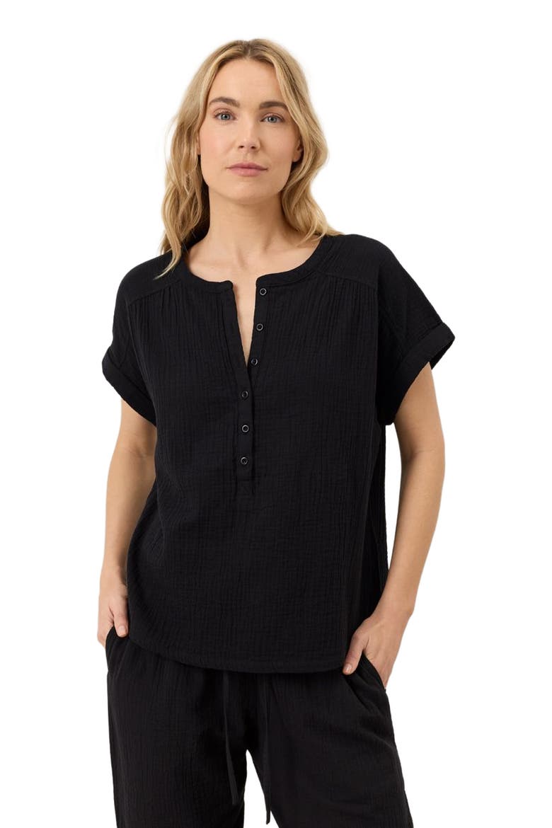 Organic Cotton Coastal Double Gauze Short Sleeve Popover, Main, color, Jet Black