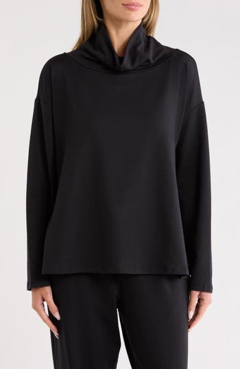 Eileen Fisher Drapey Funnel Neck Top In Multi