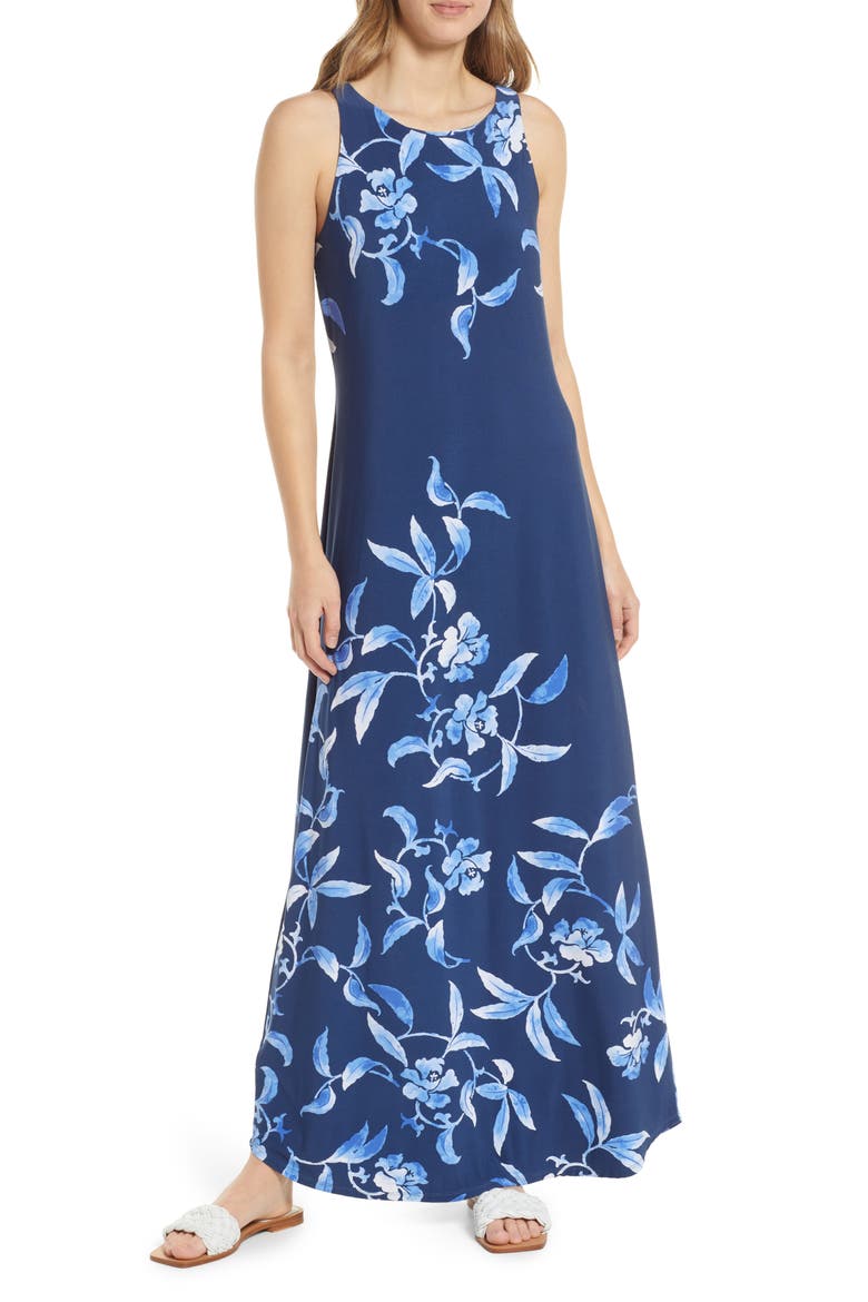 Underwater Garden Print Sleeveless Maxi, Main, color, ISLAND NAVY