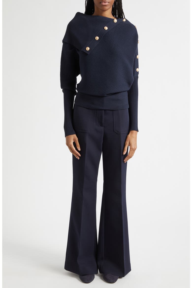 Lexi Button Shawl Rib Sweater, Alternate, color, NAVY