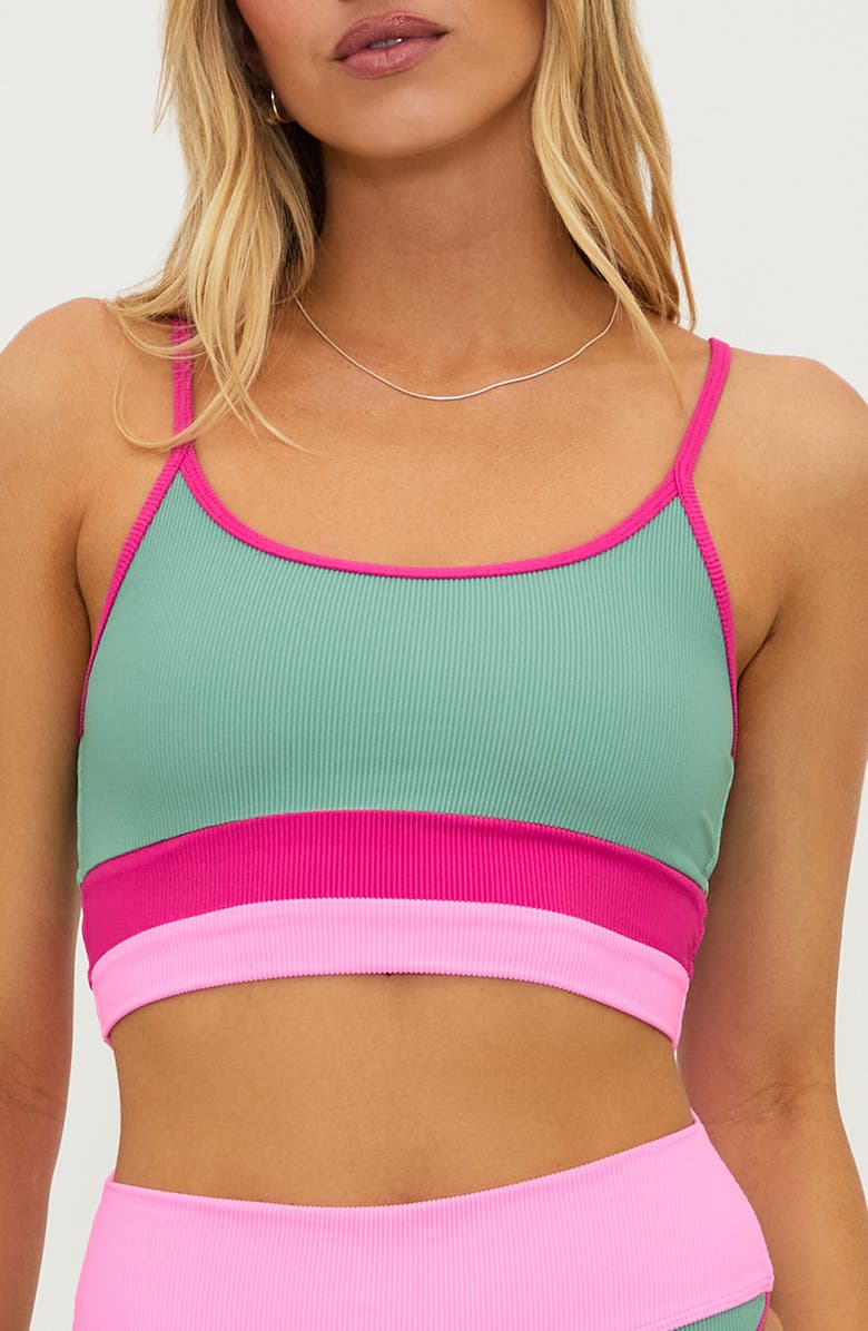 Beach Riot Eva Rib Colorblock Bikini Top, Main, color, Sage Bloom Colorblock
