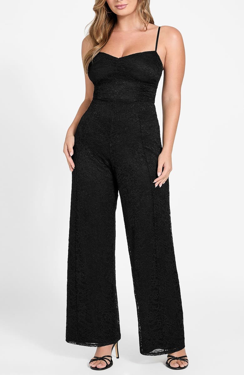 GUESS Chloe Lace Wide Leg Jumpsuit, Alternate, color, Black-Black