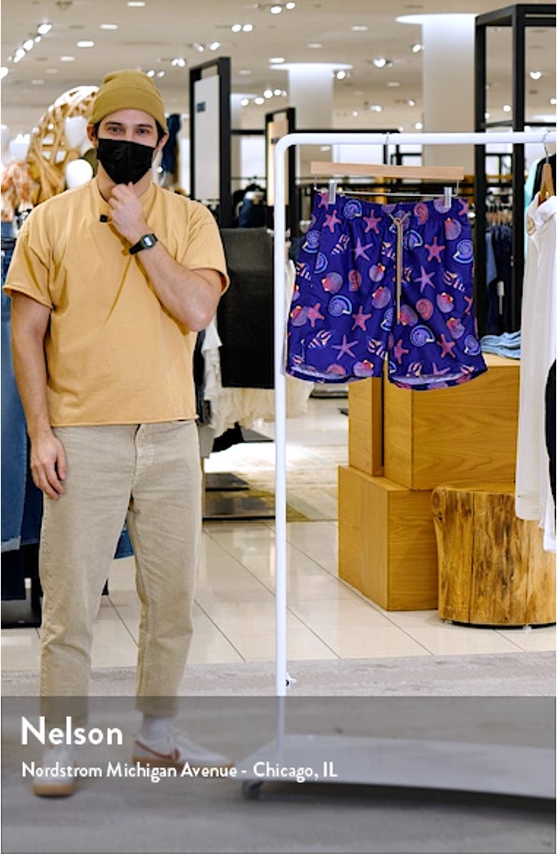 Seashell Print Swim Trunks, sales video thumbnail