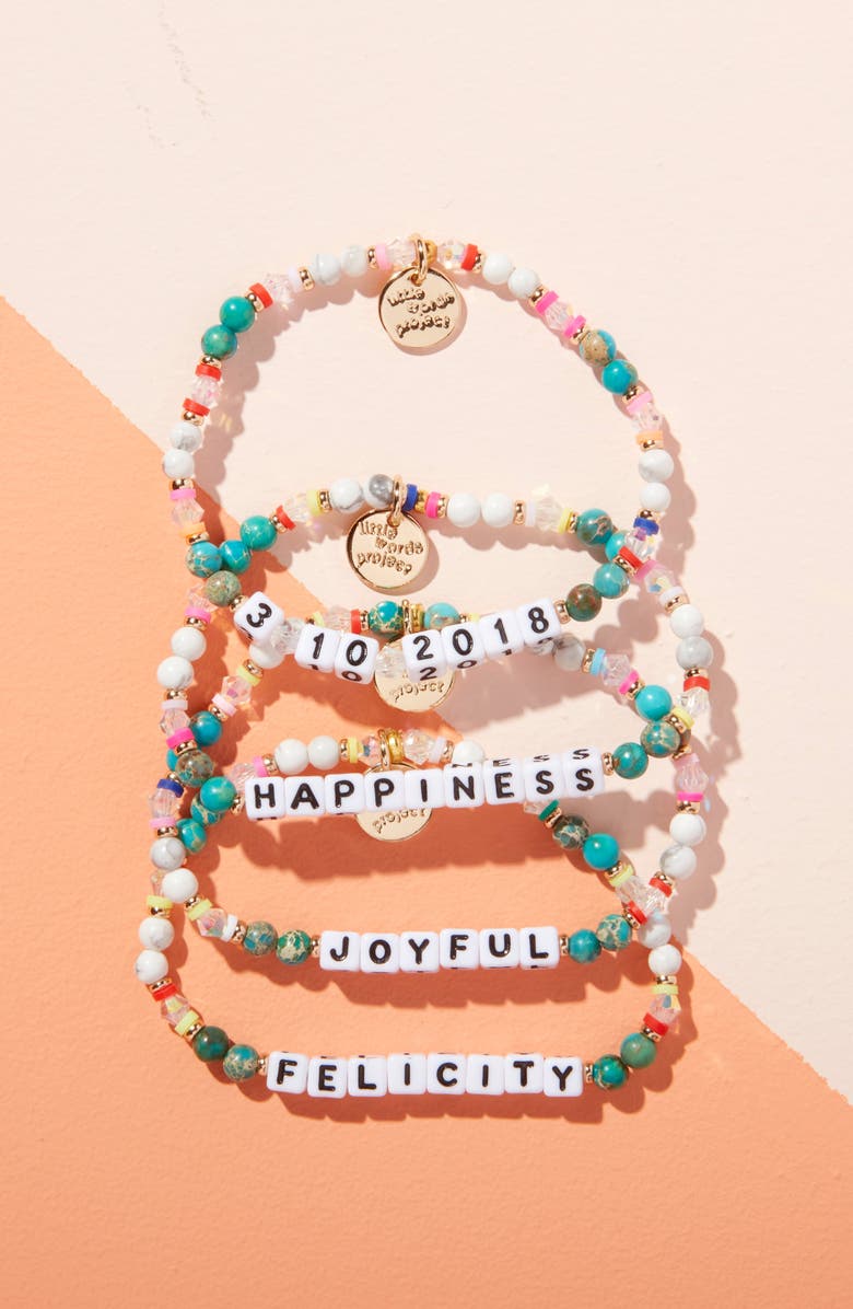 Little Words Project Joyful Custom Beaded Stretch Bracelet, Alternate, color, White Multi