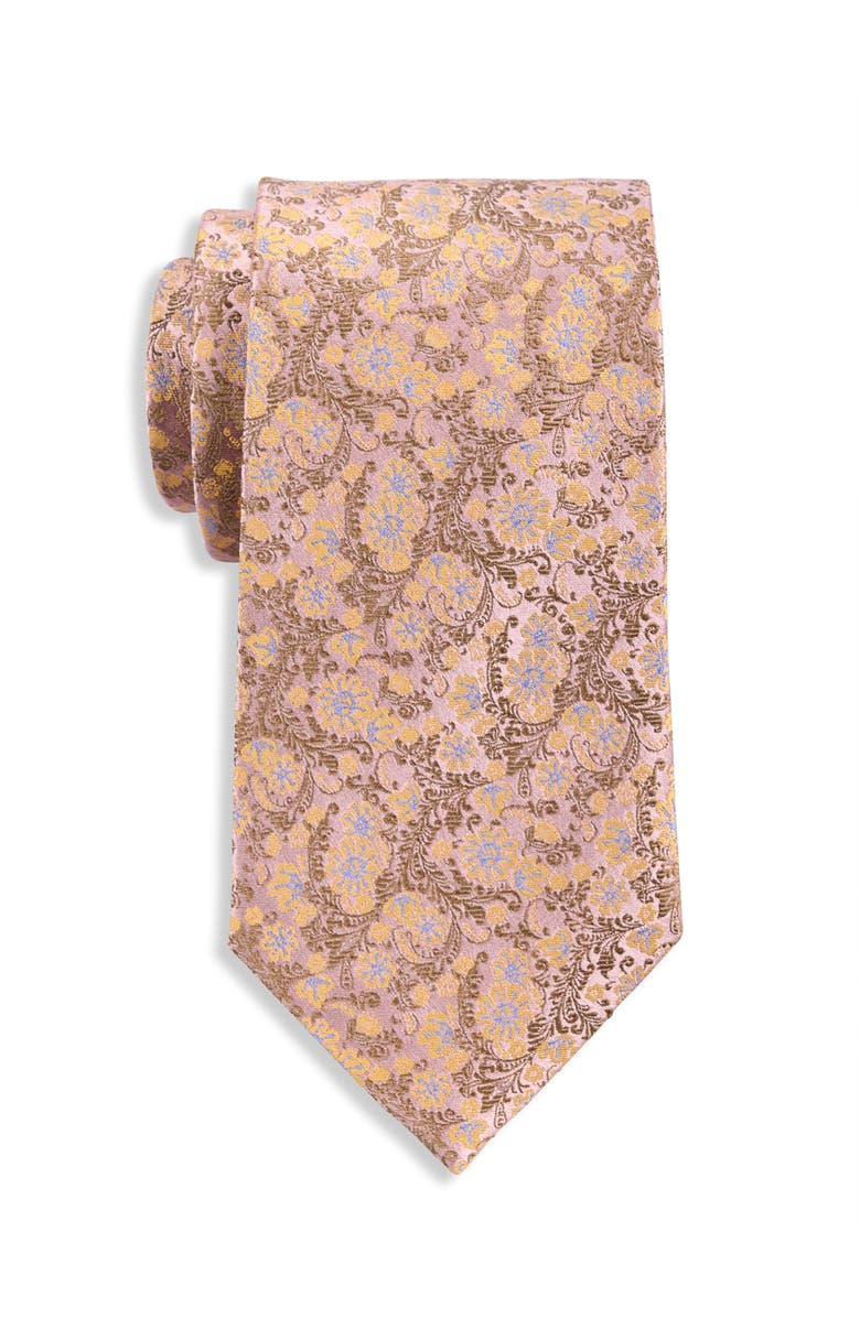 Oak Hill Premium by DXL Big & Tall Paisley Floral Silk Tie, Main, color, Pink