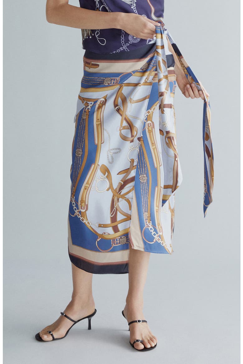 Print Side Tie Maxi Skirt, Main, color, SKY BLUE