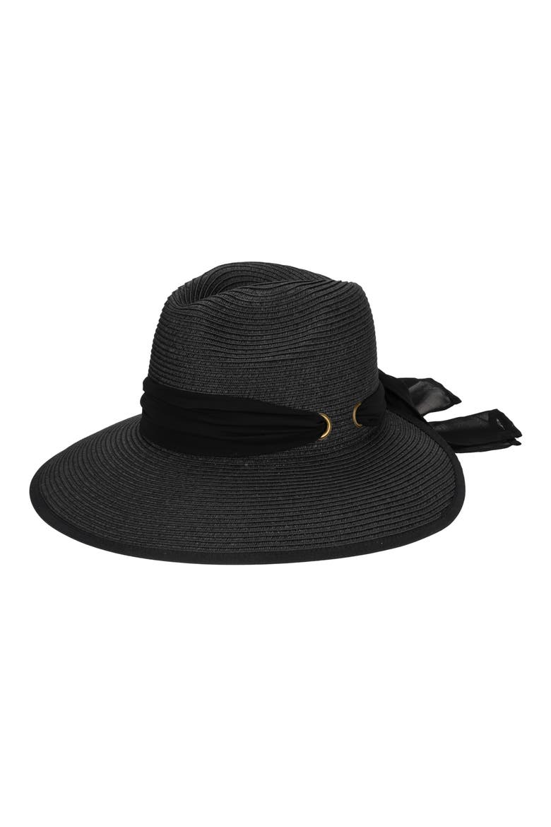 Pinch Crown UPF 50+ Straw Hat, Main, color, BLACK