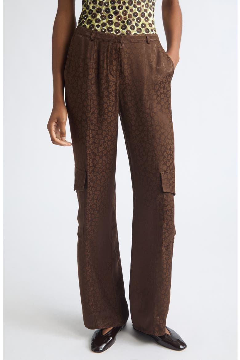 Kimmy Satin Jacquard Straight Leg Cargo Pants, Main, color, BROWN