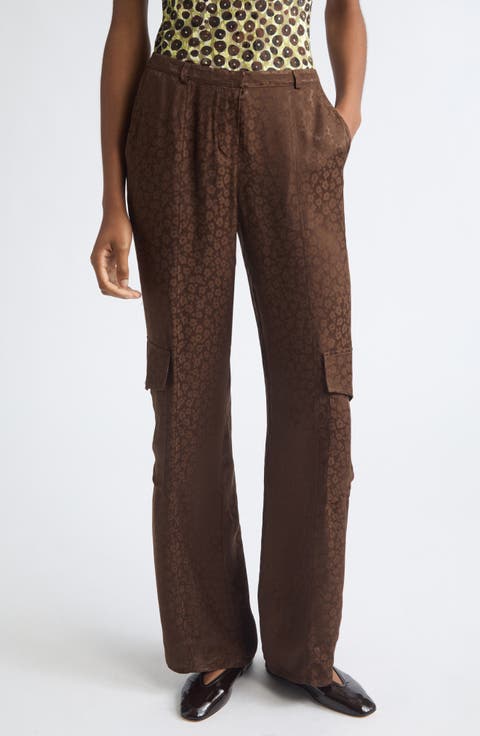 Kimmy Satin Jacquard Straight Leg Cargo Pants