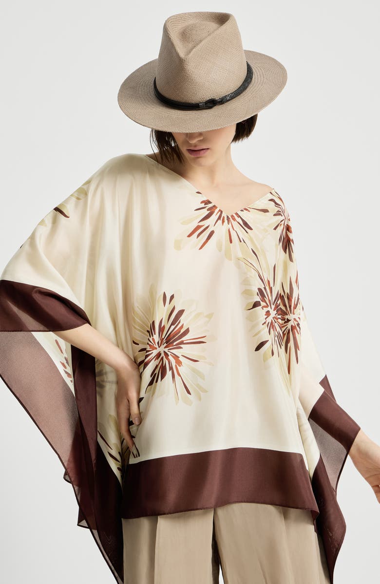 Brunello Cucinelli Bloom print poncho-style top, Alternate, color, Beige