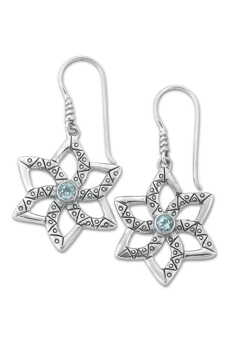 Blue Topaz Flower Drop Earrings, Main, color, BLUE