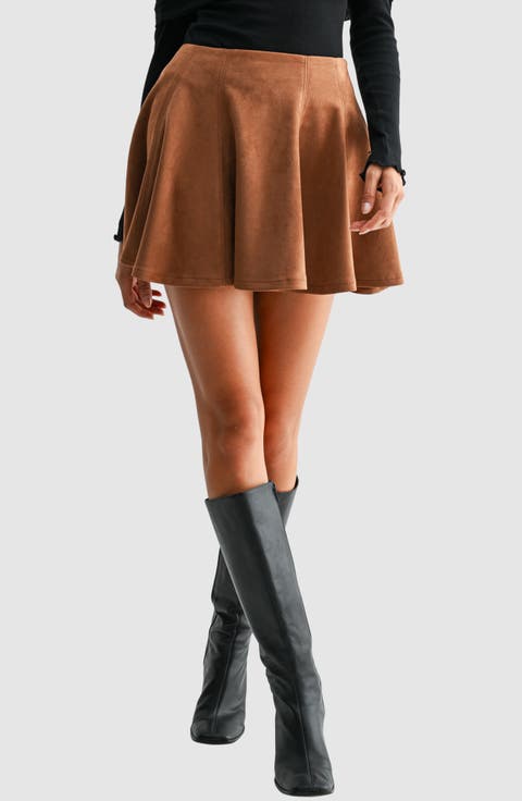 Faux Suede Flare Miniskirt