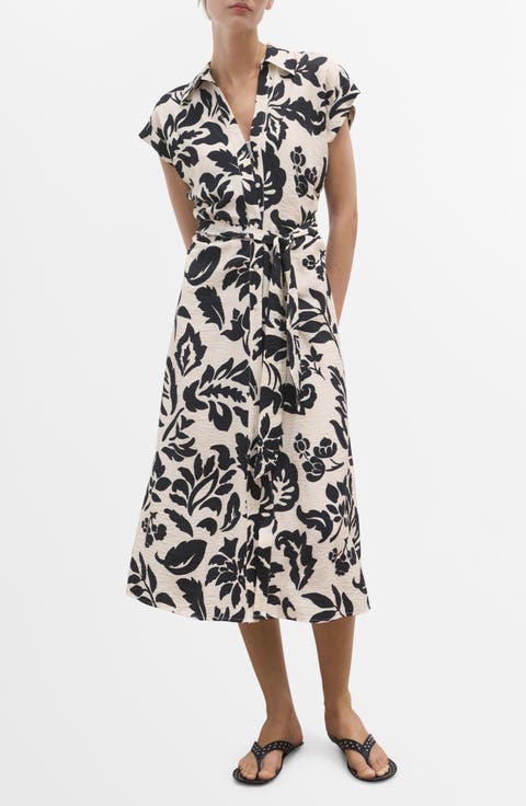 Floral Crinkle Tie Belt Shirtdress (Regular & Plus)