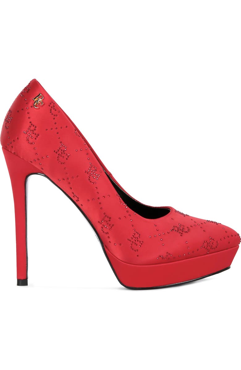Rag & Co Ballard Monogram Satin Pump, Alternate, color, Red