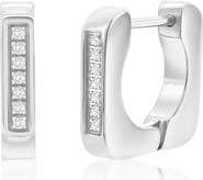 Metallo Men's U-Shaped Cubic Zirconia Huggie Hoop Earrings