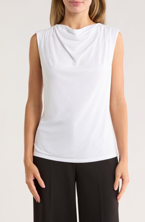 Cowl Drape Neck Mesh Knit Top