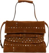 Moschino Tie Me Studded Suede Shoulder Bag