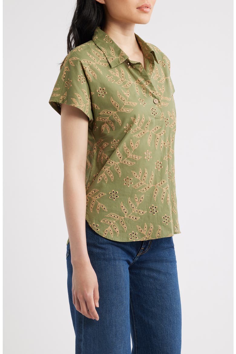 Cotton Broderie Anglaise Camp Shirt, Alternate, color, AGAVE SAND