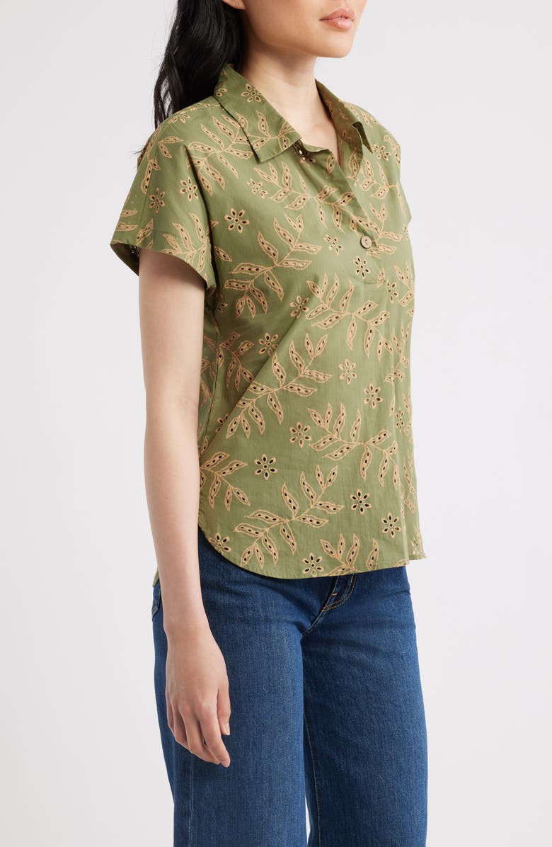 Tahari ASL Cotton Broderie Anglaise Camp Shirt, Alternate, color, Agave Sand