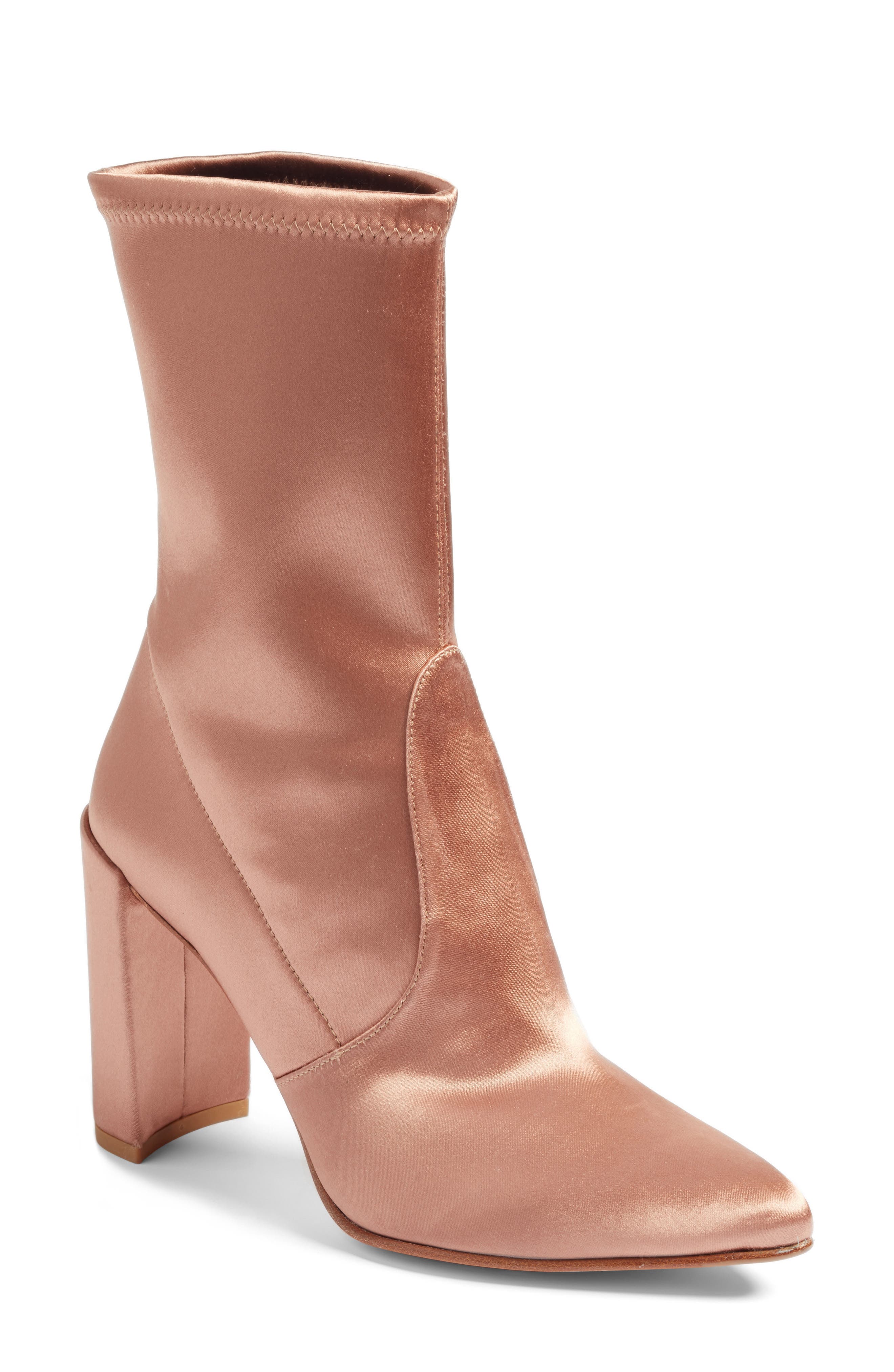 Clinger Stretch Bootie, Main, color, ADOBE STRETCH SATIN
