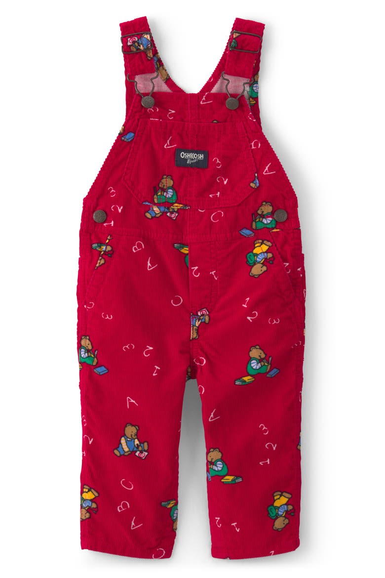 Print Corduroy Overalls, Main, color, RED BEAR OVERALL