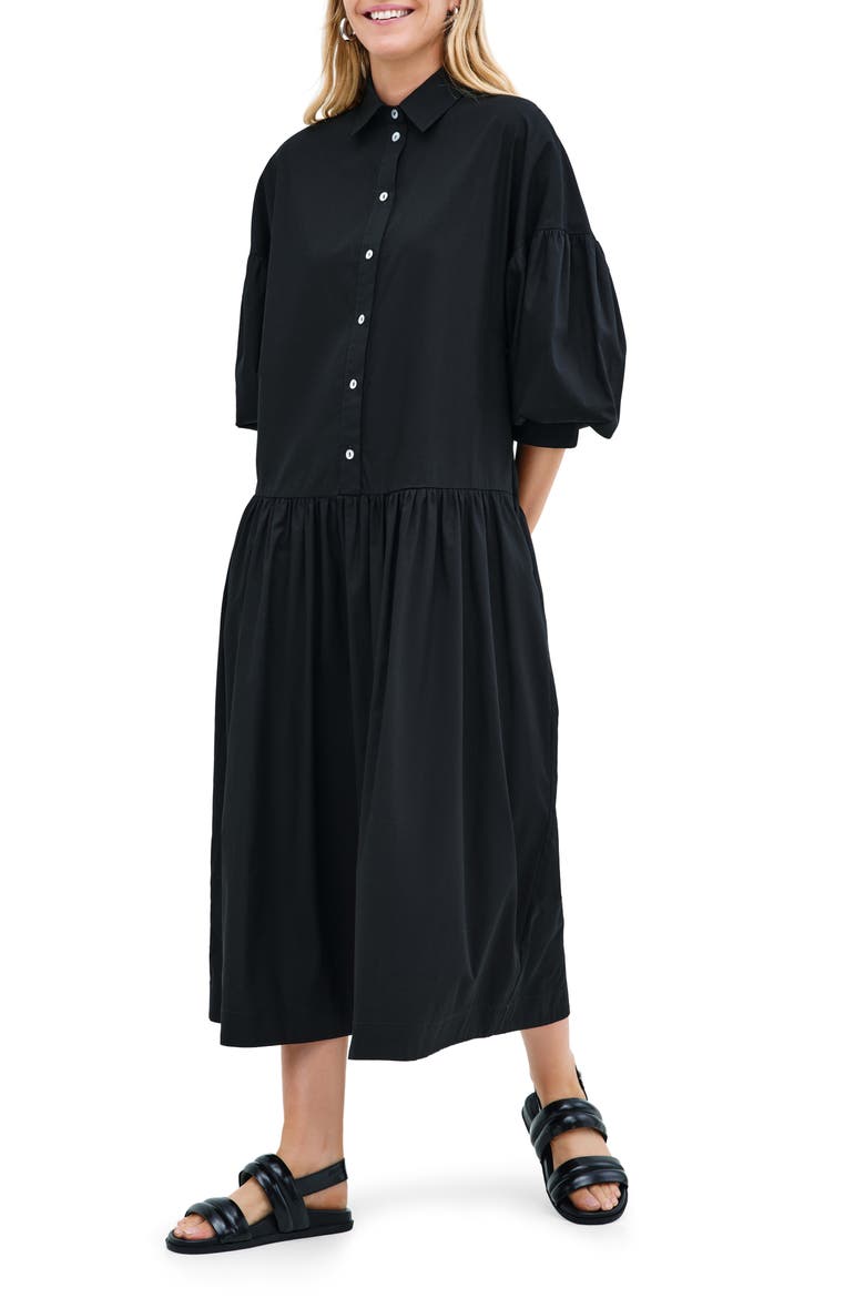 Ada Cotton Poplin Midi Shirtdress, Alternate, color, BLACK