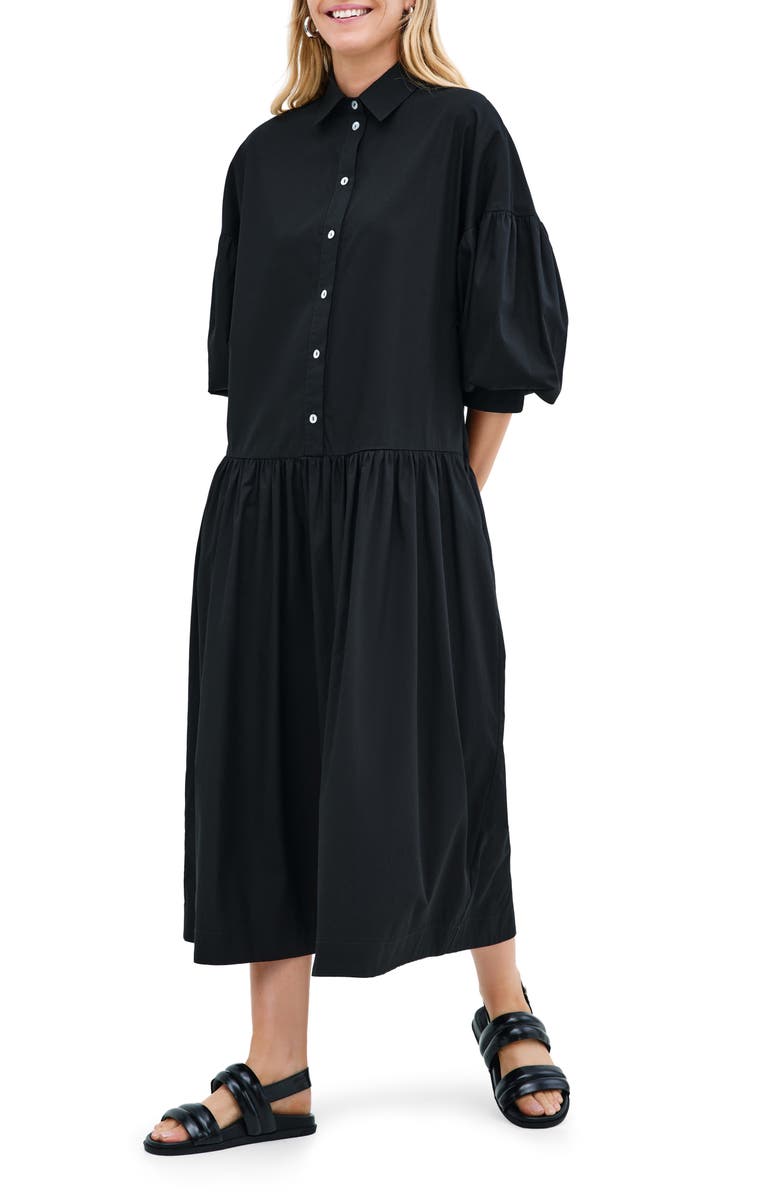 Marcella Ada Cotton Poplin Midi Shirtdress, Alternate, color, Black