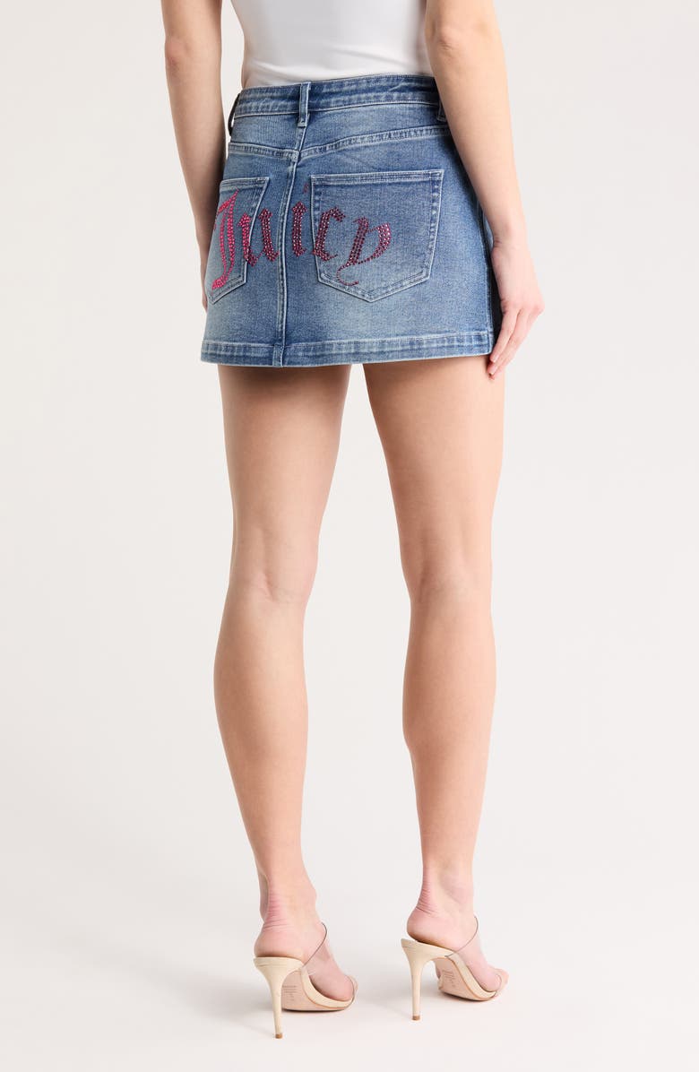 Juicy Couture Crystal Embellished Logo Back Denim Miniskirt, Alternate, color, 