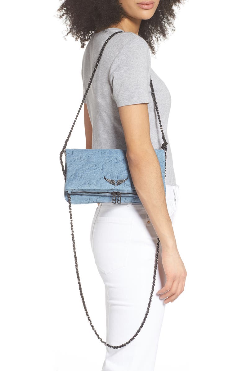 Zadig & Voltaire Small Rocky Quilted Denim Shoulder Bag, Alternate, color,